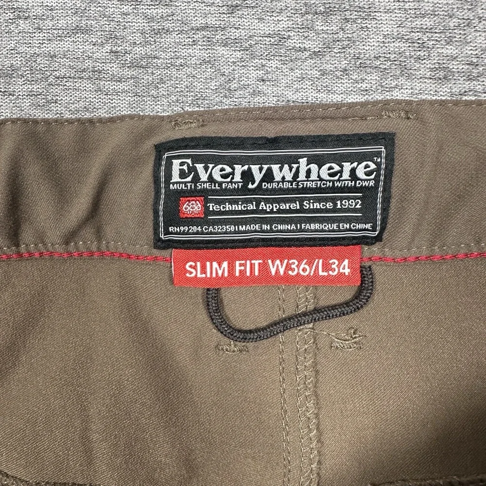 686 Pants Mens 36x34 Brown Slim Fit Everywhere Multi Shell Outdoor Hiking Travel - Picture 7 of 8